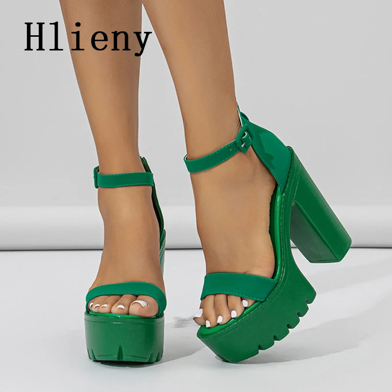 

Hlieny 2024 New Designer Chunky Heels Sandals Summer Fashion Peep Toe Buckle Strap Platform Women Stripper Shoes Size 35-42