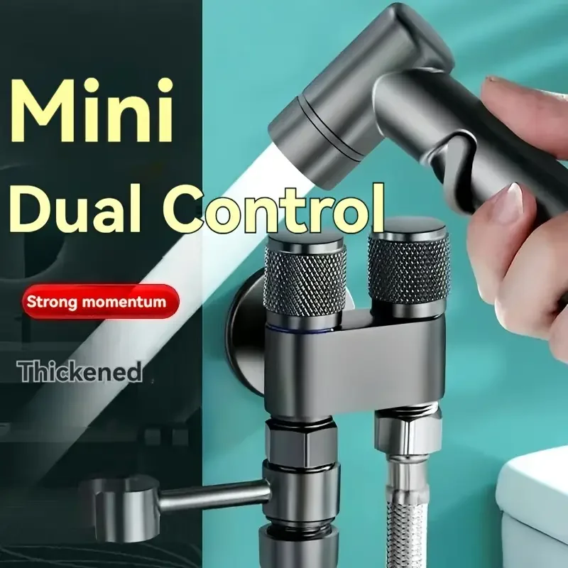 Handheld toilet spray gun kit - easy to clean, battery free, with 2-in-1 angle valve for efficient deep bathroom cleaning