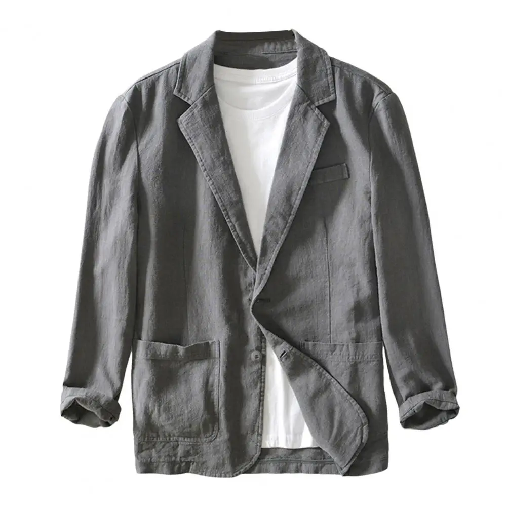 Description Picture 4 of itemMen Business Suit Coat Lapel Long Sleeve Single Breasted Business Casual Jacket with Large Pockets Solid Color Loose Fit Suit Ja