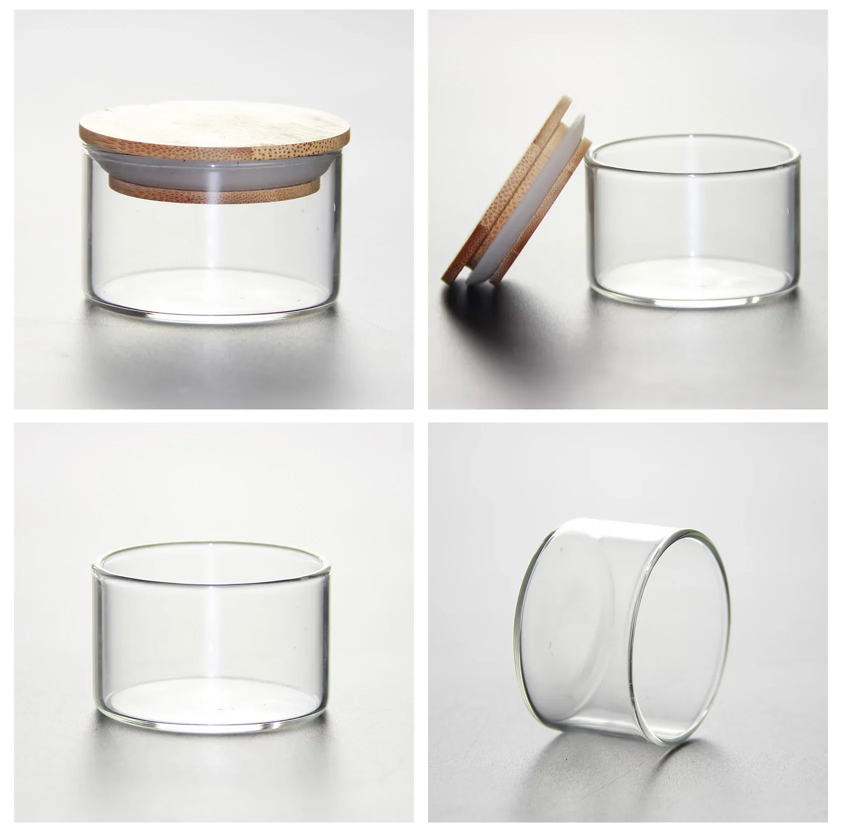 Small Tiny Glass Spicy Jar Heat Resistant Clear Glass Food Spice Tea Candy Storage Jar with Bamboo Lid Sealing Air Tight 1 PC 2