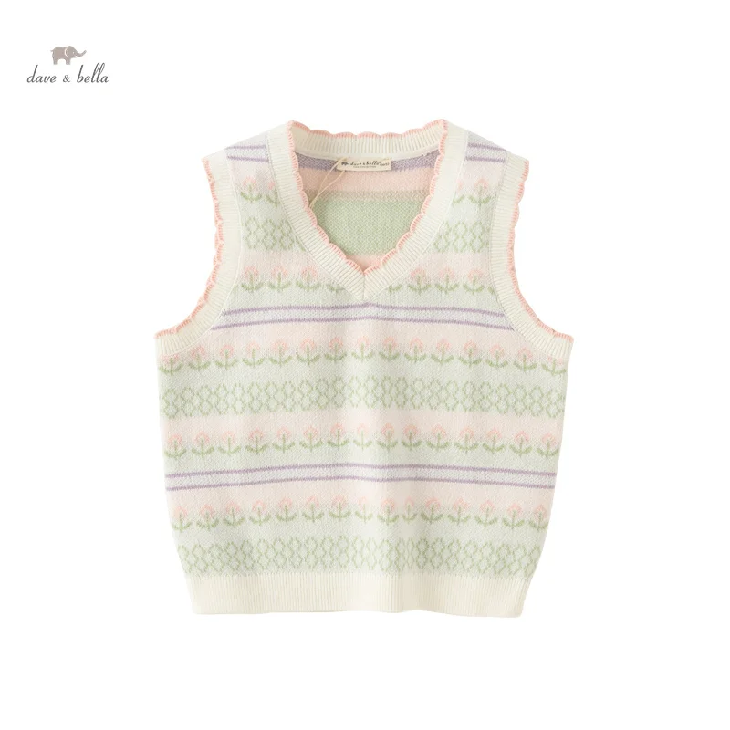 Dave Bella Children Sweater Vest Clothes New Spring Girls Fashion Casual Cute Sweet Knit Tank Top Outdoor Party DB1248406