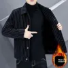 New High-End Versatile Men's Warm Coat Thick Autumn Winter Turn-down Collar Stripe Woolen Outerwear Jacket