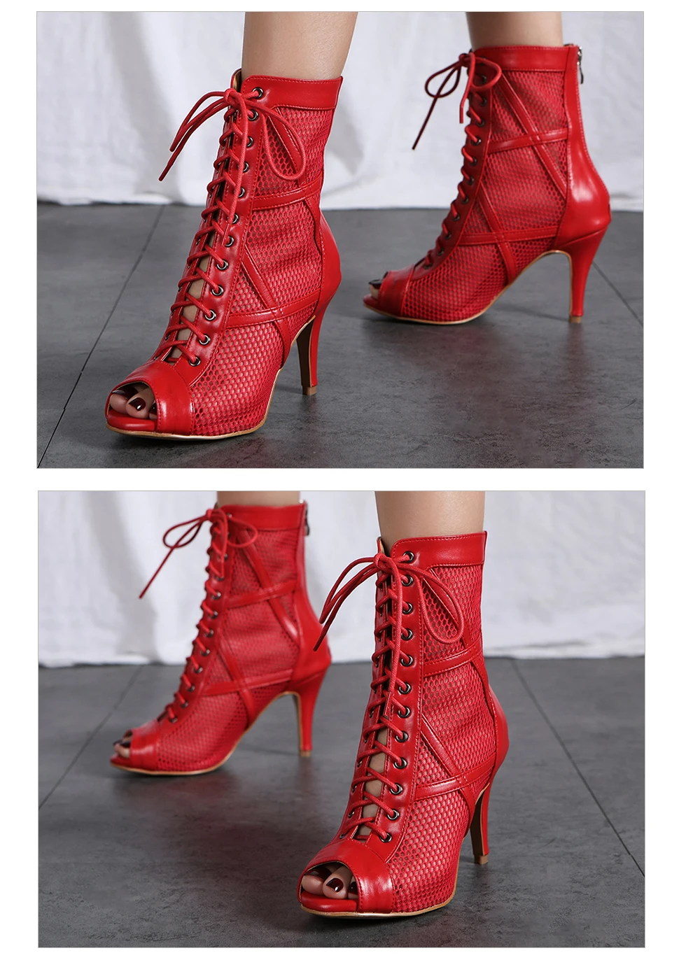 presentation rouge 2 - Chaussures de Danse Latine à Talons Hauts – Modèle LUNA II Noir Rouge - Couleurs Lagon