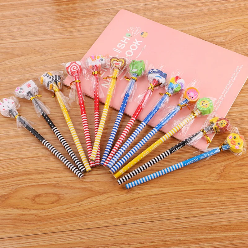 12 Pcs Wholesale Cute Cartoon Pencil with Rubber Kindergarten Prize Gift Brush Creative Stationery Student Sketch Drawing Pencil 2