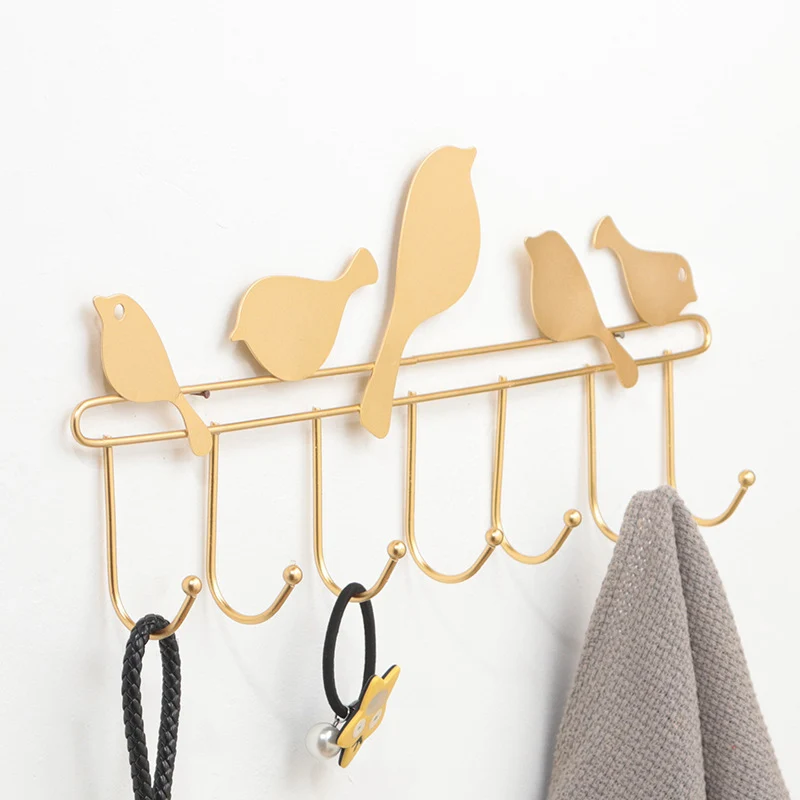

Retro 7 Hooks Wrought Iron Bird Shape Hook Leaf Wall Robe Hanger Key Coat Holder Kitchen Hanger Wall Hanging Door Coat Racks