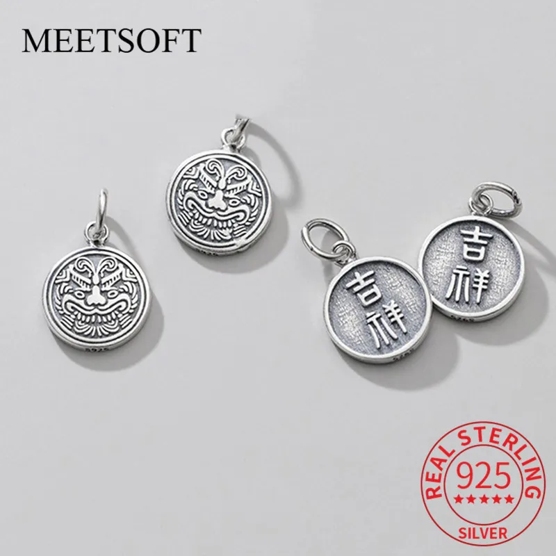 Meetsoft Vintage 925 Sterling Silver Round Dragon Buon Auspicio One Piece Charms Fai Da Te Gioielli Fatti A Mano Collana Braccialetto Accessorio