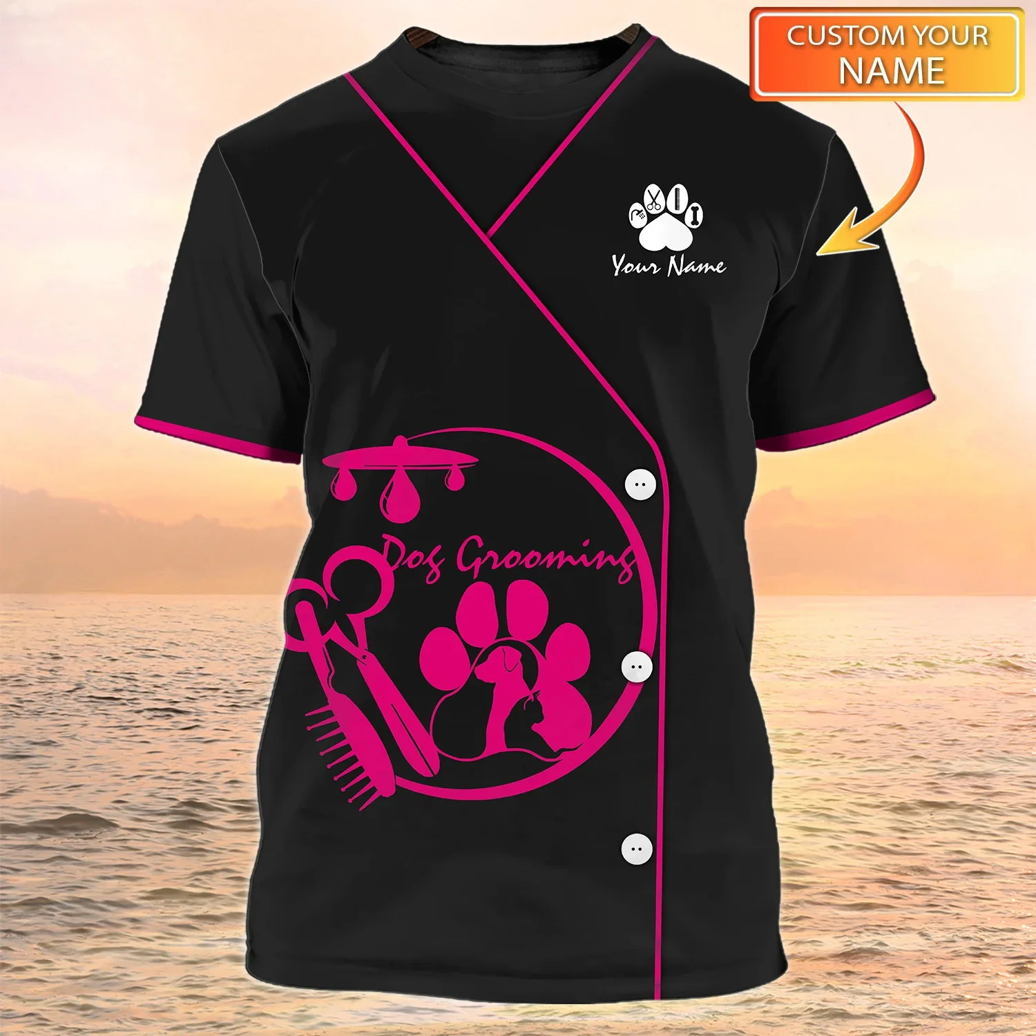 Neueste Sommer Mode männer T-shirt Hund Groomer Personalisierte Name 3D Gedruckt t-shirt Unisex Casual Tops Pet Groomer Uniform DW149 – Detail 24