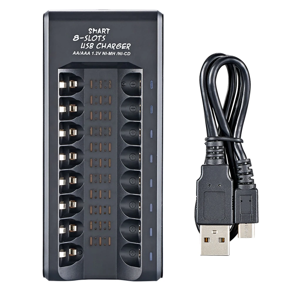 Rechargeable Battery Charger USB Output 8 Slots Fast Charging Short Circuit Protection for 1.2V NiMH AAA/AA Batteries Charger