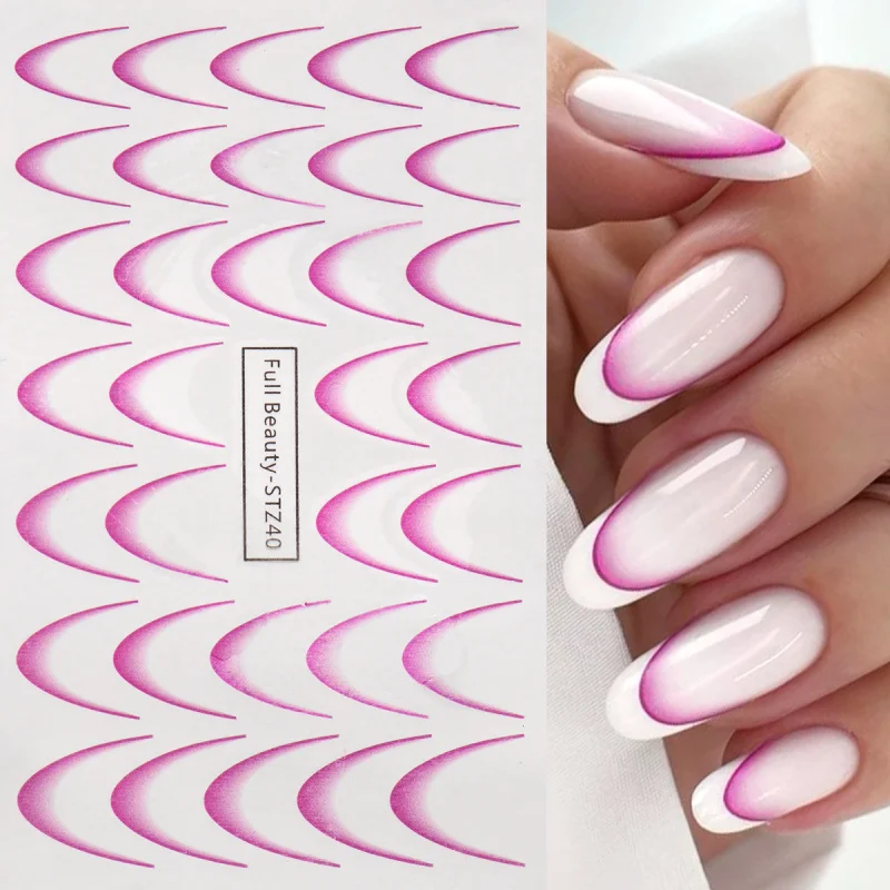 8pcs Gradient French Nail Art Stickers Ink Blooming Wave Line Water Transfer Sliders Decals DIY Ombre Manicure Decorations Foils 3