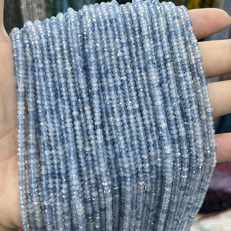

Natural Stone Faceted Aquamarine stone Beads Small Section Loose Spacer for Jewelry Making DIY Necklace Bracelet 15'' 2x3mm