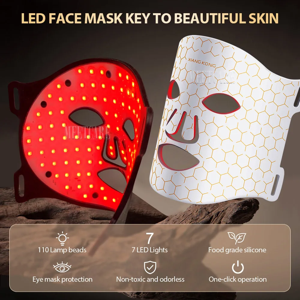 7 Colors LED Face Mask Silicone Gel Red Light Therapy Photon Silicone Facial Mask for Oil Control Repair Tightening Pigmentation