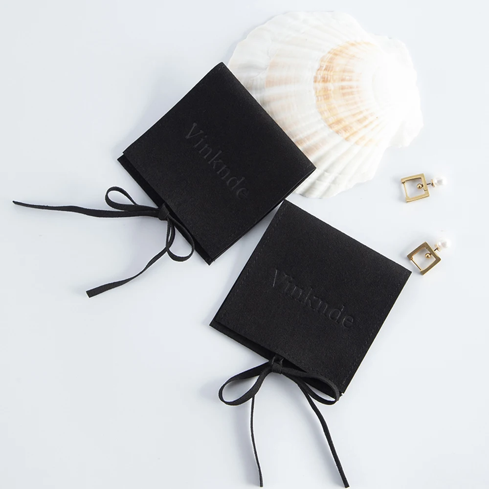 Black Microfiber Jewelry Small Gift Bags Personalized Logo Storage Packaging Pouch Wedding Candy Favor Bulk Christmas Decoration