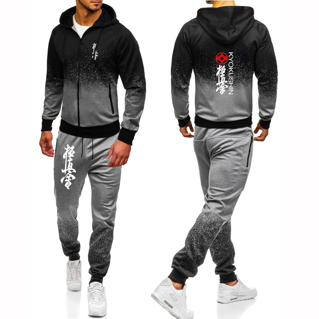 2023 new Kyokushin karate printing men's gradient hoodie casual sweatpants suit sports hip-hop coat+trousers comfortable suit