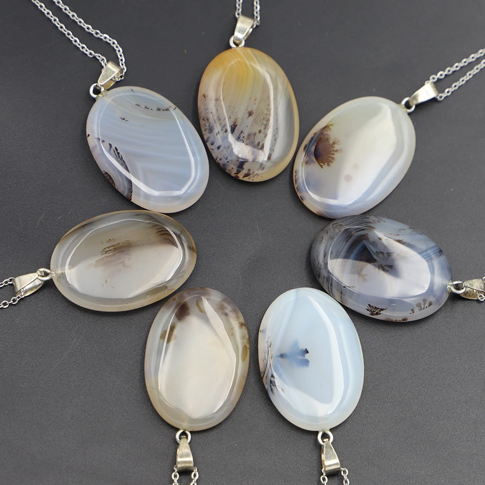 

Selling Natural Stone Agate Ellipse Necklace Oval Chalcedony Pendants DIY Jewelry Accessories Making Good Quality Wholesale 6PCS