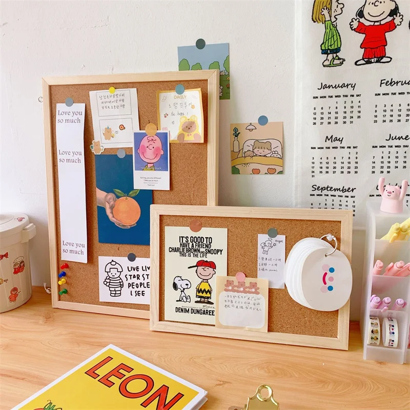 1PCS Self-adhesive Cork Board Wooden Bulletin Board Message Board