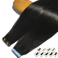 Bande adhésive 100% vrais cheveux humains Remy cheveux humains brésiliens Extensions droites peau trame colle adhésive sur Salon qualité pour femme 1