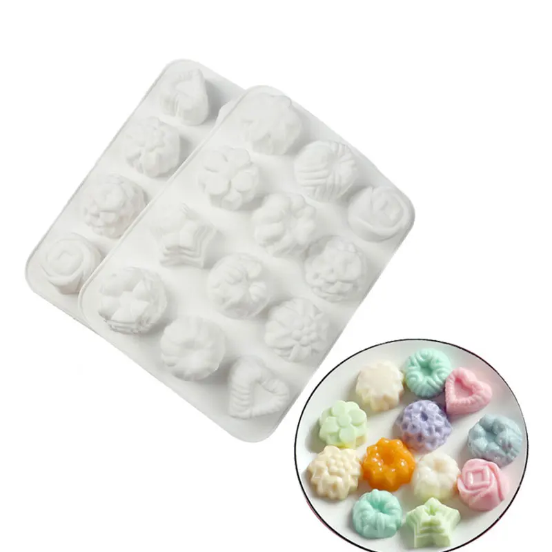 

12 Cavity Flowers Plants Silicone Cake Mold for Chocolate Candy Jelly Pudding Ice Cream Bread Soap Dessert Pastry Baking Tools