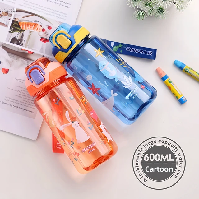 600ml Dinosaur Water Bottle For Kids Water Sippy Cup With Silicone Straw Leakproof Plastic Water Bottles Summer Kids Water Cup 5