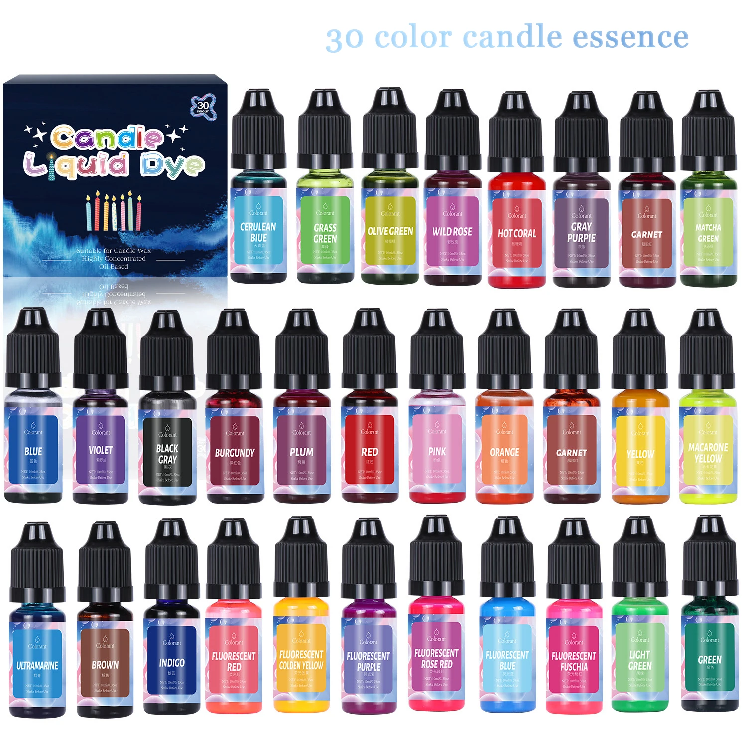 24Pcs Candle Color Dye Candle Making Dye Candles Pigment Dye Colors DIY Handmade Soap Candles Making 10ml Liquid Bath Colorant