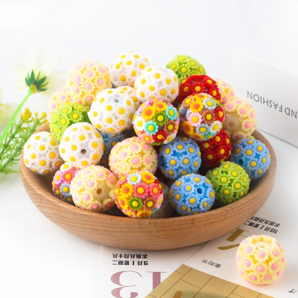 

5/10Pcs New Resin Colorful Daisy Flowers Decorated Round Acrylic Bead Floral Jewelry Beads DIY Necklace Earring Ornament Pen