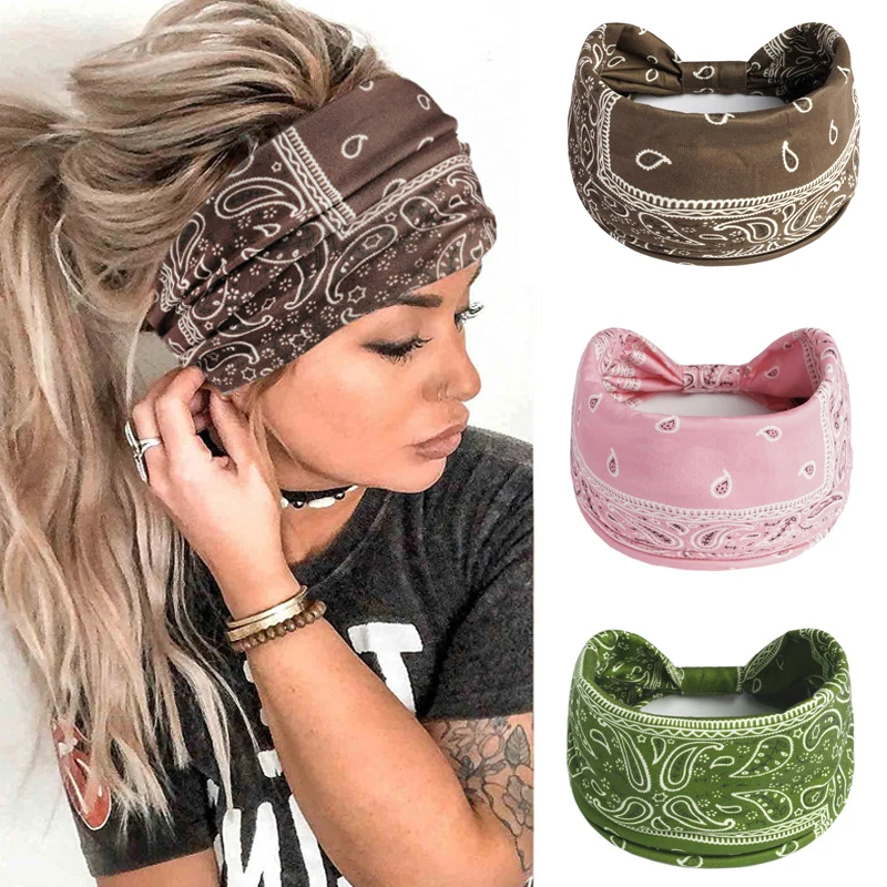 Boho Knoten Turbane Yoga elastische Kopf wickel Frauen Stirnband breite Haar bänder Kopf bedeckung gedruckt Bandanas Mode Haarband Zubehör