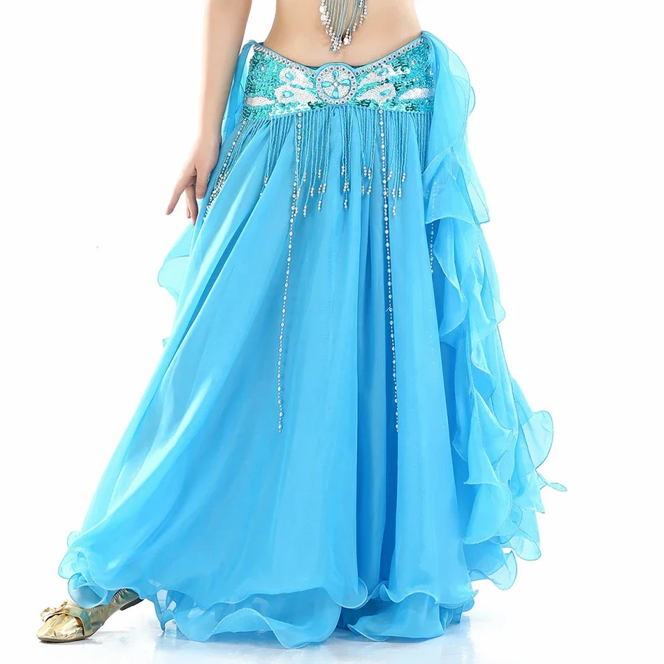 

Belly Dance Costume Double High Slits Skirt Without Belt Professional Chiffon For Women Stage Performance