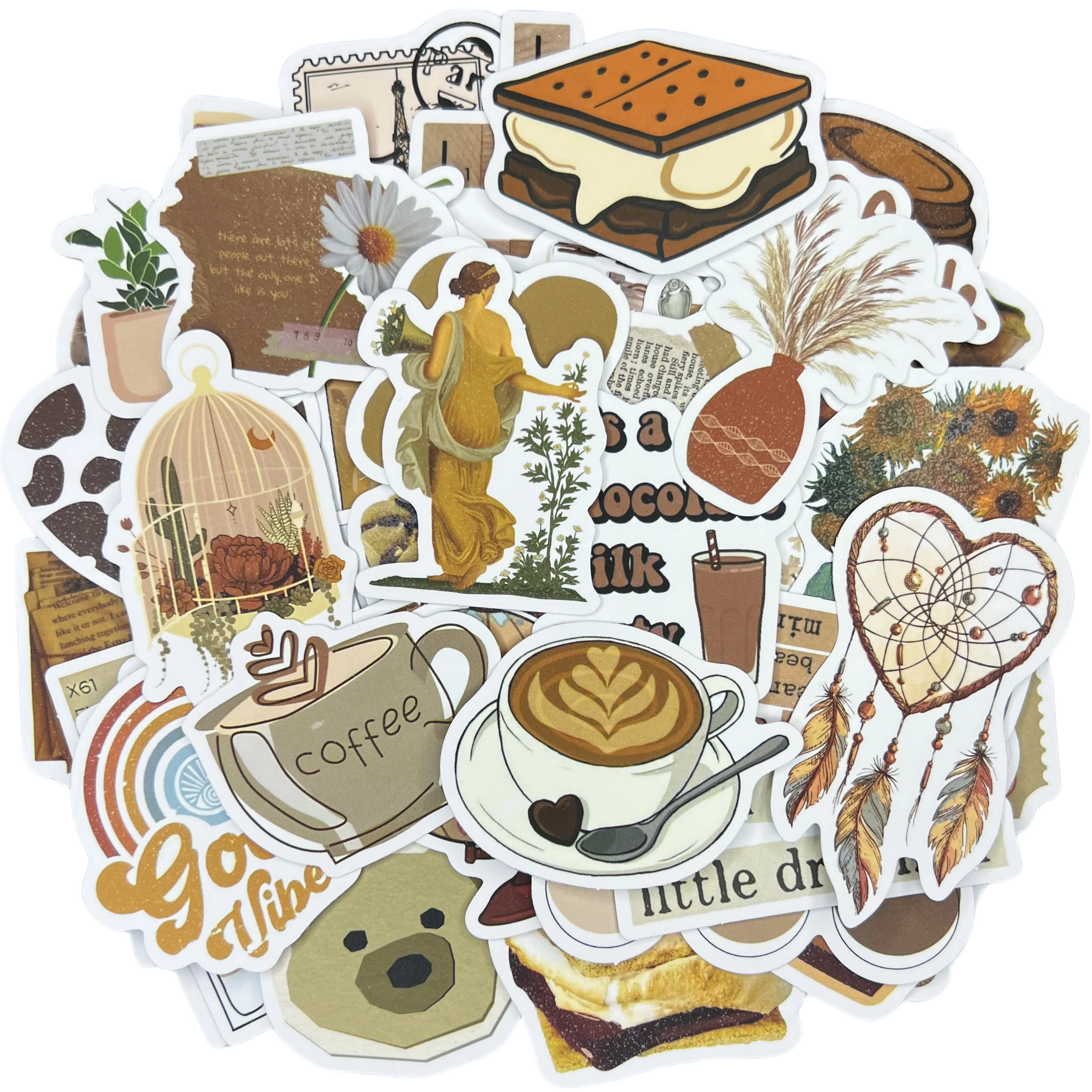 10/30/60Pcs Retro Brown Waterproof Graffiti Sticker Decorative Luggage Cup Laptop Phone Skateboard Guitar Scrapbook Kids Sticker