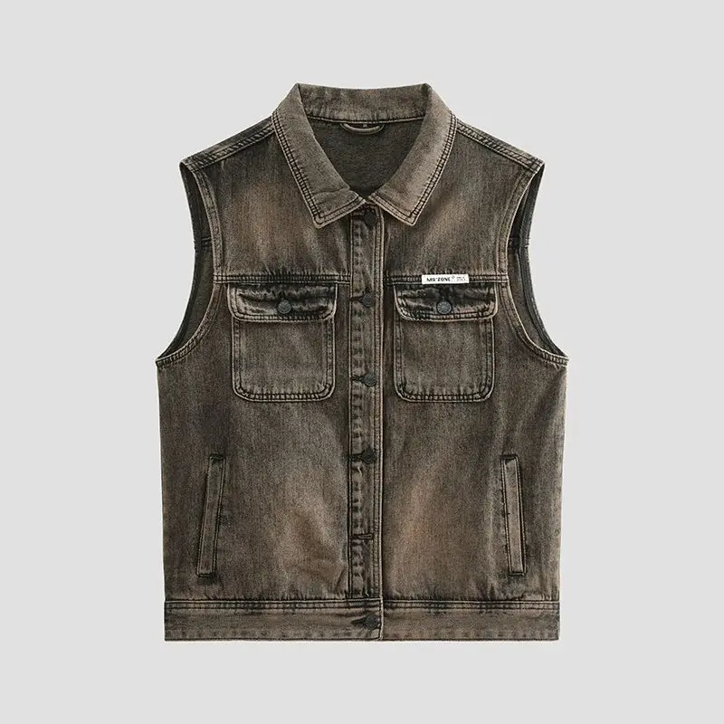 Men's Punk Rock Motorcycle Biker Denim Vest Distressed Print Slim