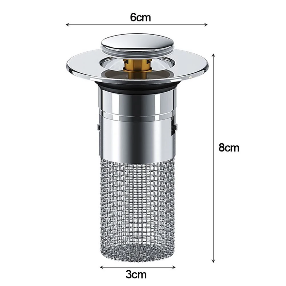Sink Drain Strainer Stainless Steel Pop-Up Wash Basin Leak Plug Anti-Odor Bouncing Core Sink Stopper Filter Bathroom Tool
