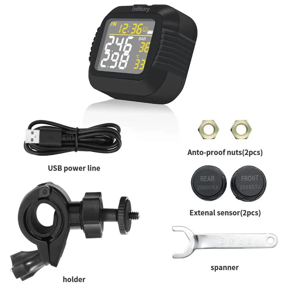 Motorcycle TPMS Tire Pressure Monitoring System Big Wireless LCD Colorful Display Shift For Status Precise Digital Moto motorcycle tire pressure monitor