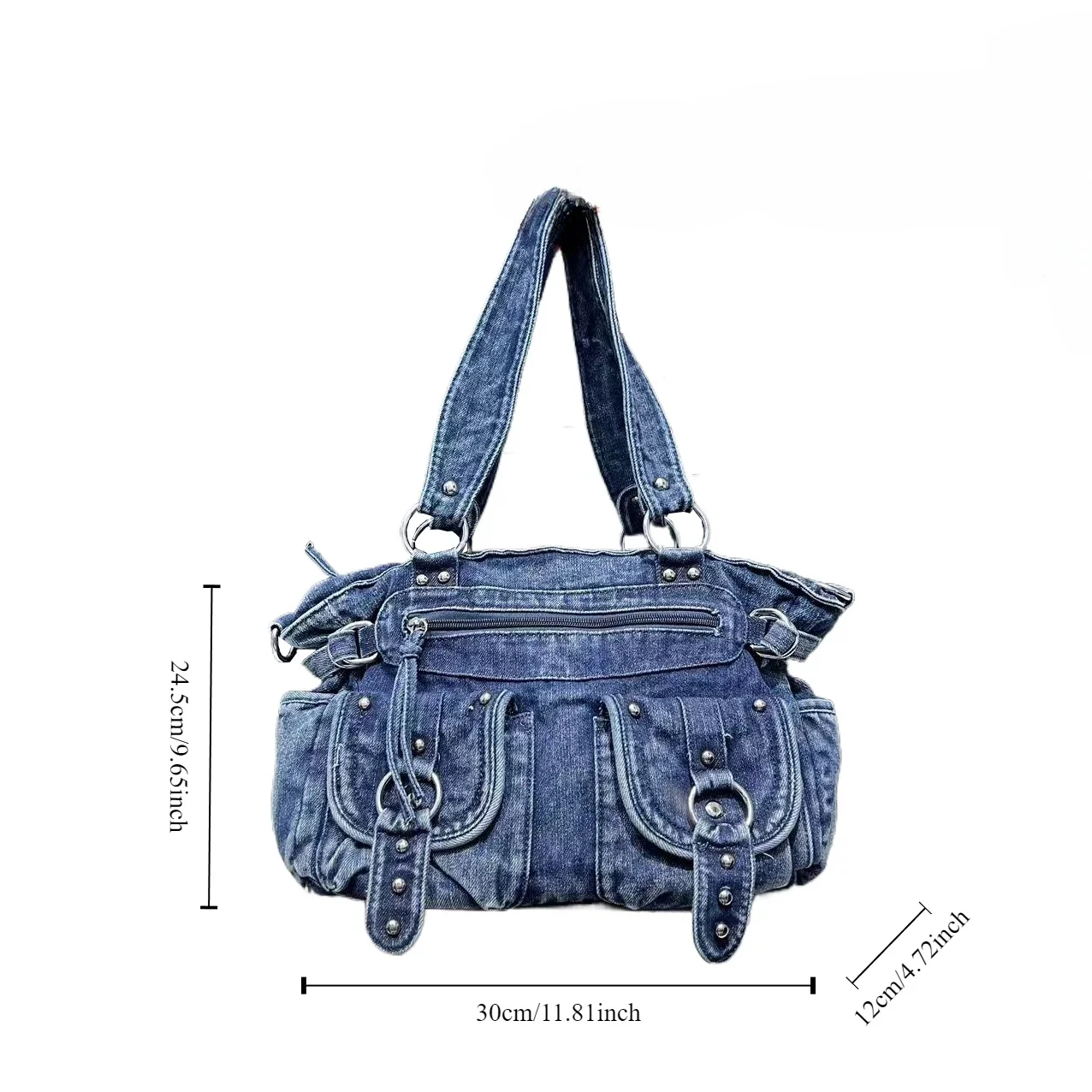 حقيبة يد نسائية من الدنيم المغسول، تتميز بتصميم مت...