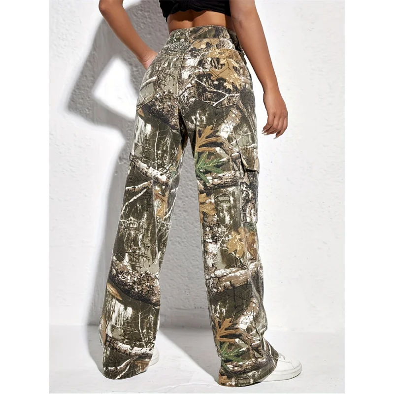 2023 Fashion Camouflage Jeans Women Cargo Pants Spring Autumn Denim Straight Pants Lady Army Fans Outdoor Jeans Loose Trousers