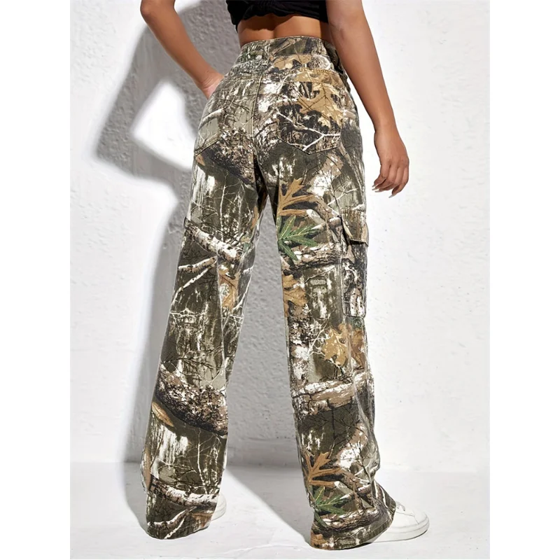 

2023 Fashion Camouflage Jeans Women Cargo Pants Spring Autumn Denim Straight Pants Lady Army Fans Outdoor Jeans Loose Trousers