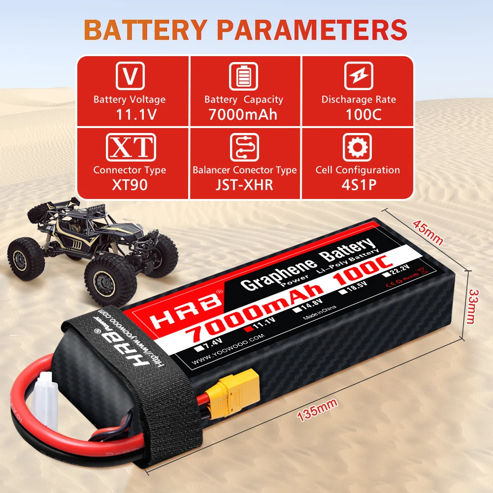 Batterie LiPo 3S-6S 100C XT90 pour RC Drone Voiture