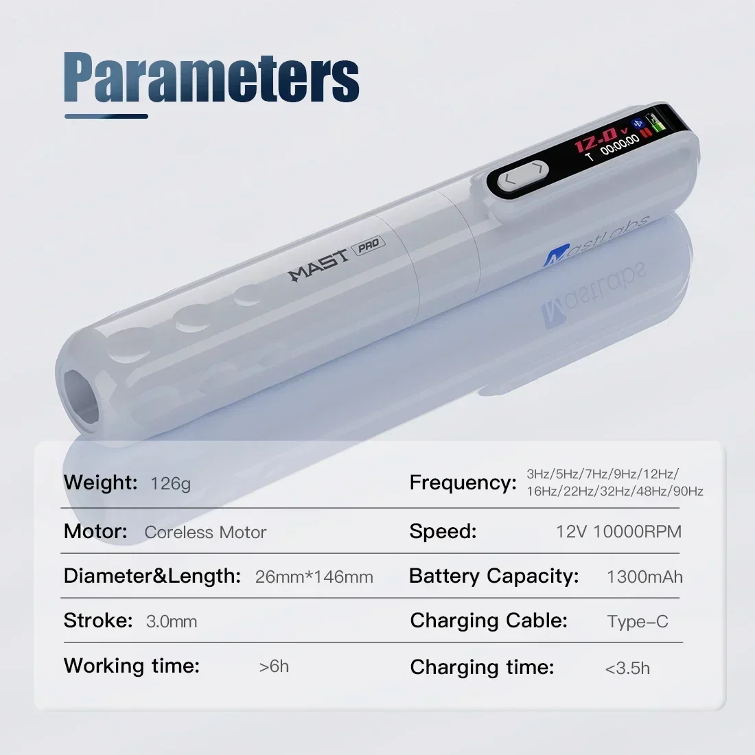 MAST Y22 プロワイヤレスタトゥーマシンバッテリーペン LED