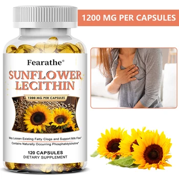 Sunflower Lecithin Supplement, 1200 Mg, Energy Support, Relieves Blocked Milk Ducts, Promotes Liver and Brain Health, Non-GMO 1