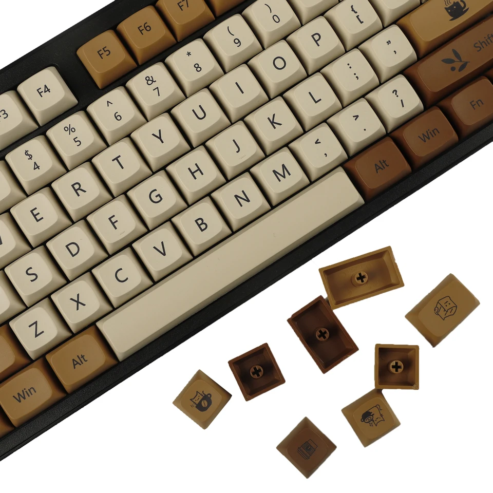 YMDK 138 ZDA Profile XDA v2 Dye Sub PBT Coffee Cat Keycaps For 104