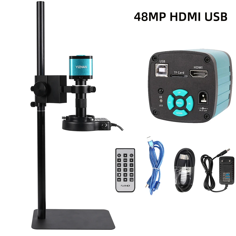 

48MP HDMI Video Microscope Industrial Camera Monocular 130X 150X 180X Zoom C-Mount Lens Light USB 4K Digital For Repair Solderin