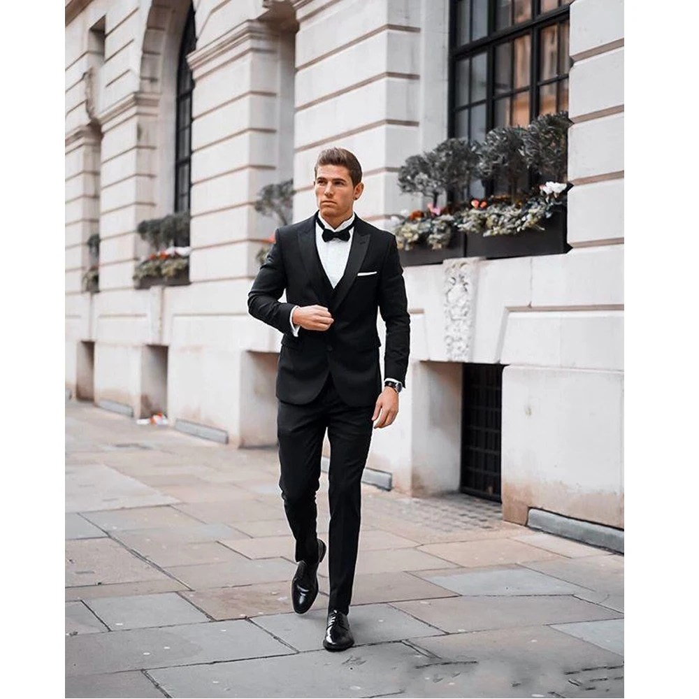 

Black Men Suit Wedding Tuxedos Slim Fit Two Buttons Peak Lapel Groom Wear Formal Prom 2Pcs Terno Masculino (Jacket+Pants)