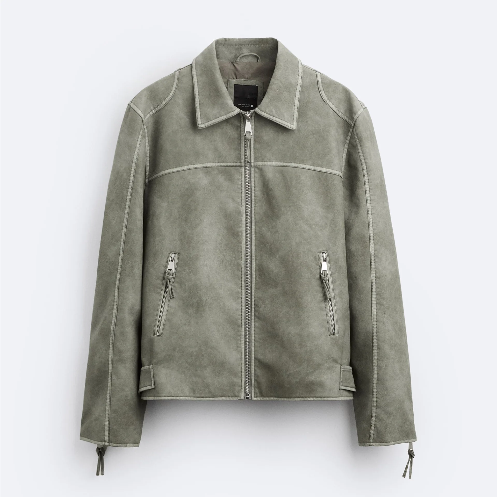 Spring men's lapel washed vintage distressed faux leather slim fit motorcycle jacket