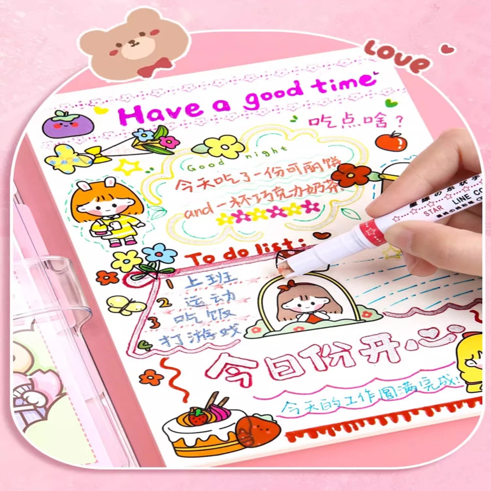 Kawaii Flower Shape Outline Highlighter Pens Curve Roller Tip Pens Marker Graffiti Pen Stationery School Gifts 3/6Pcs highlighter marker highlighter pen marker pen