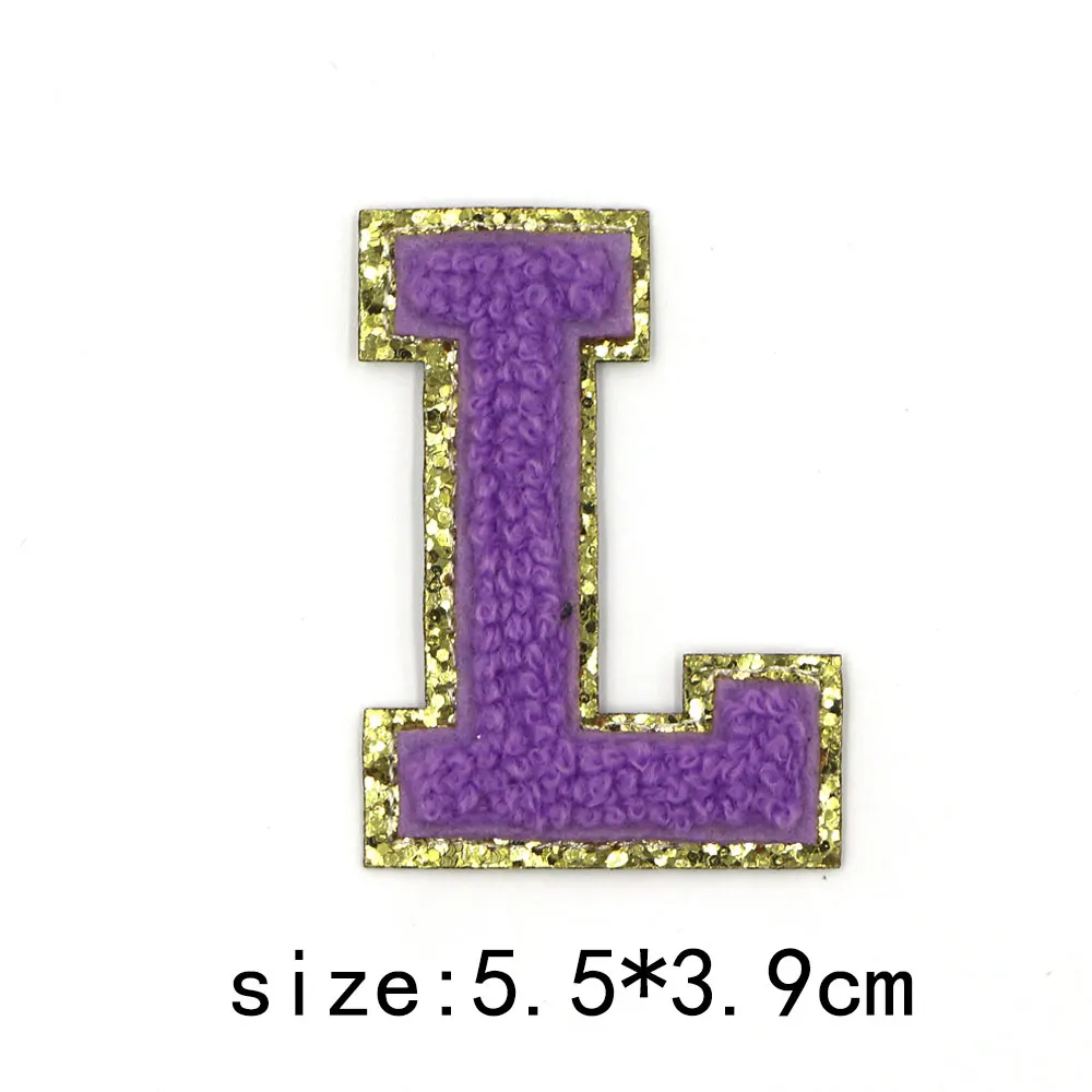 1PC 5,5 CM Lila Chenille Stickerei Brief Eisen auf Alphabet Buchstaben Patch Für Kleidung T-Shirt Name Logo Diy patch Abzeichen – Detail 15