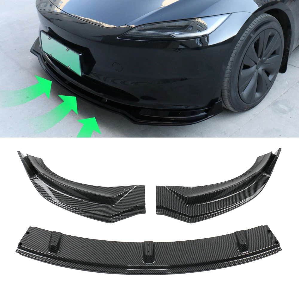 

Front Bumper Lip Chin Sports Spoiler Splitter Guard Diffuser Body Kit For Tesla Model 3 Highland 2024 Carbon Fiber Trim Cover