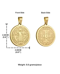 Stainless Steel St. Benedict Medal Pendant (Gold Color - S)