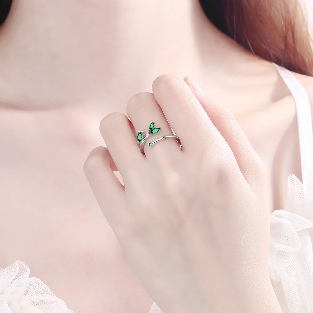 Silver Rings 925 Sterling Silver Twig Green Leaf Rings For Women Luxury Designer Jewelry Accessorie GaaBou Jewellery silver rings,silver ring