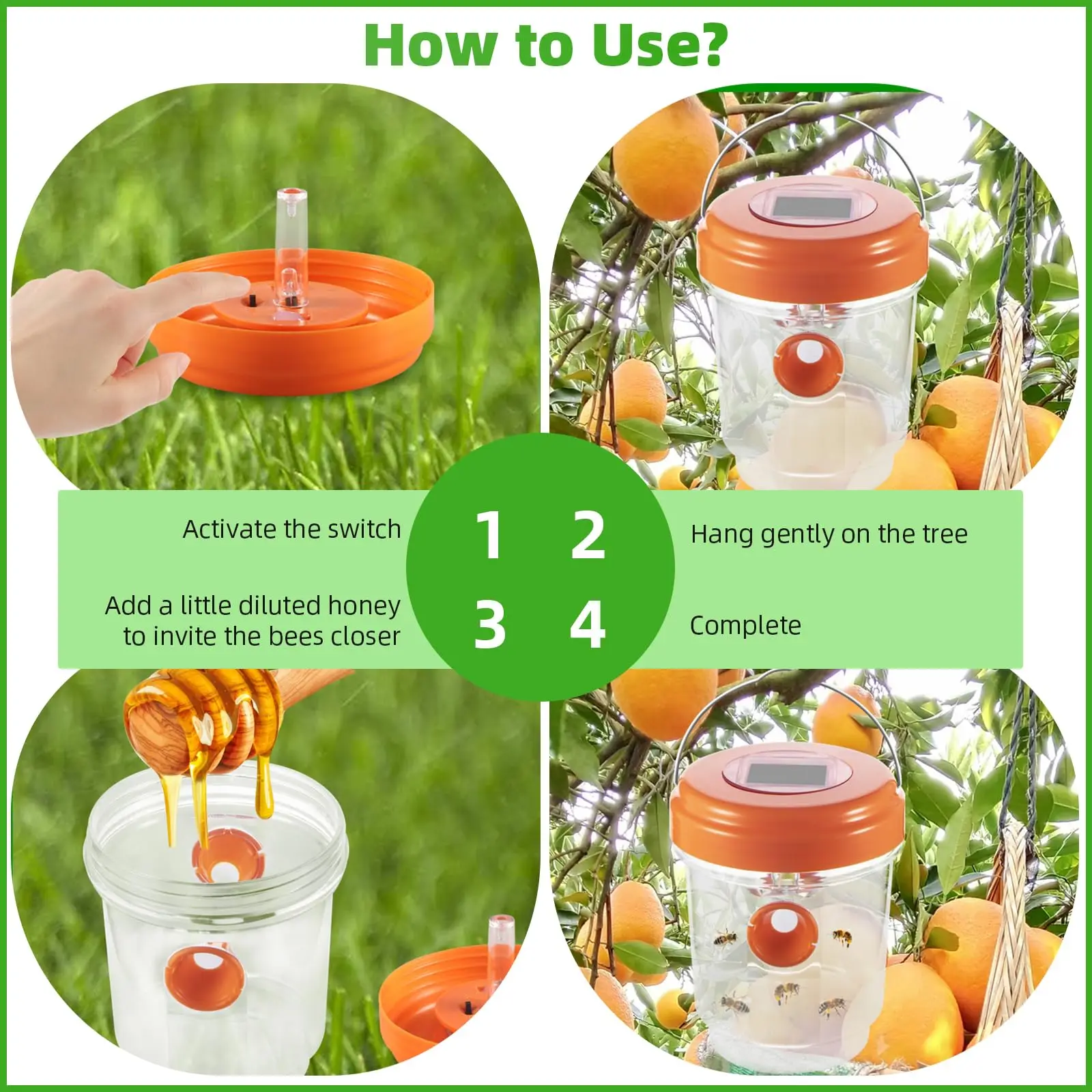 Wasp Trap 4 Pack Solar Powered Bee Repellent Outdoor Hanging Hornet Killer Light Flying Insect Trap Wasp Catcher