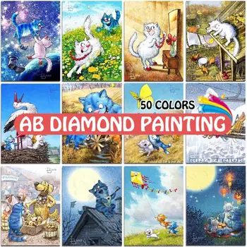 다이아몬드 페인팅 블루 고양이 키트 러시아 동물 5D DIY 전체 스퀘어 라운드 드릴 자수 크로스 스티치 모자이크, 홈 데코 아트 선물