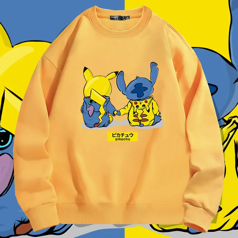 

New Pikachu X Steedy Back Round Neck Pullover Hoodie Men And Women's Autumn Fashion Brand Loose Long-sleeved Shirt For Kid/Adult