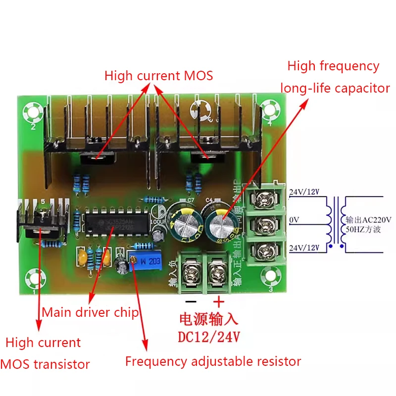 DC12V/24V 리터 AC220V 전원 주파수 인버터 50HZ 저주파 인버터 드라이버 보드 변압기 모듈 300W 재고 있음