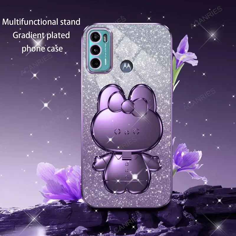 Charming 3D Rabbit Makeup Mirror Stand Plating Phone Case - Protective Cover